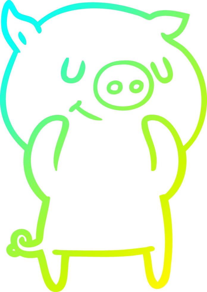 cold gradient line drawing happy cartoon pig vector