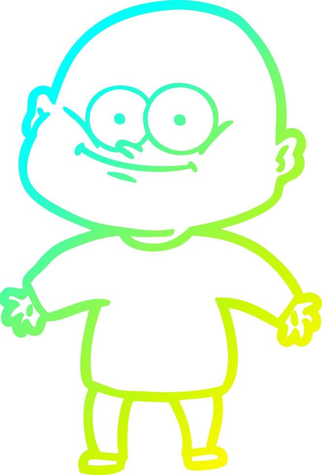 cold gradient line drawing cartoon bald man staring vector