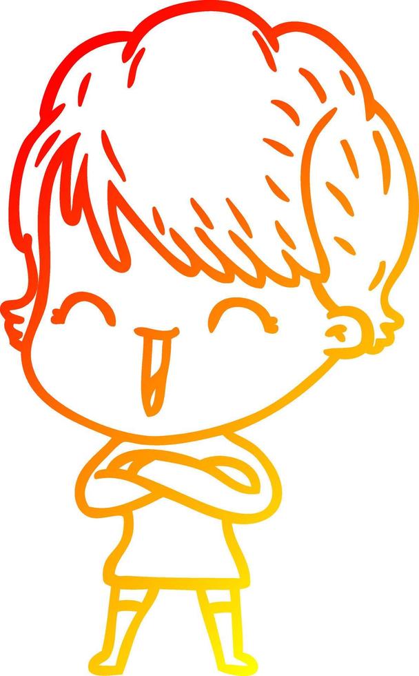 warm gradient line drawing cartoon laughing woman vector