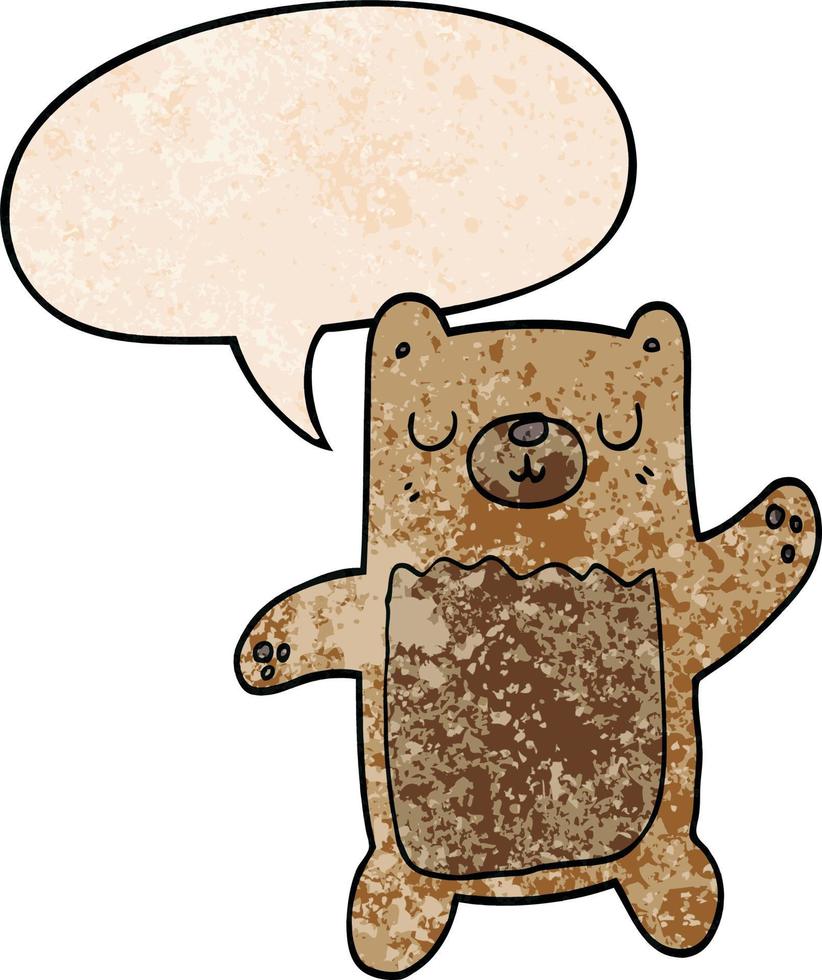 cartoon bear and speech bubble in retro texture style vector