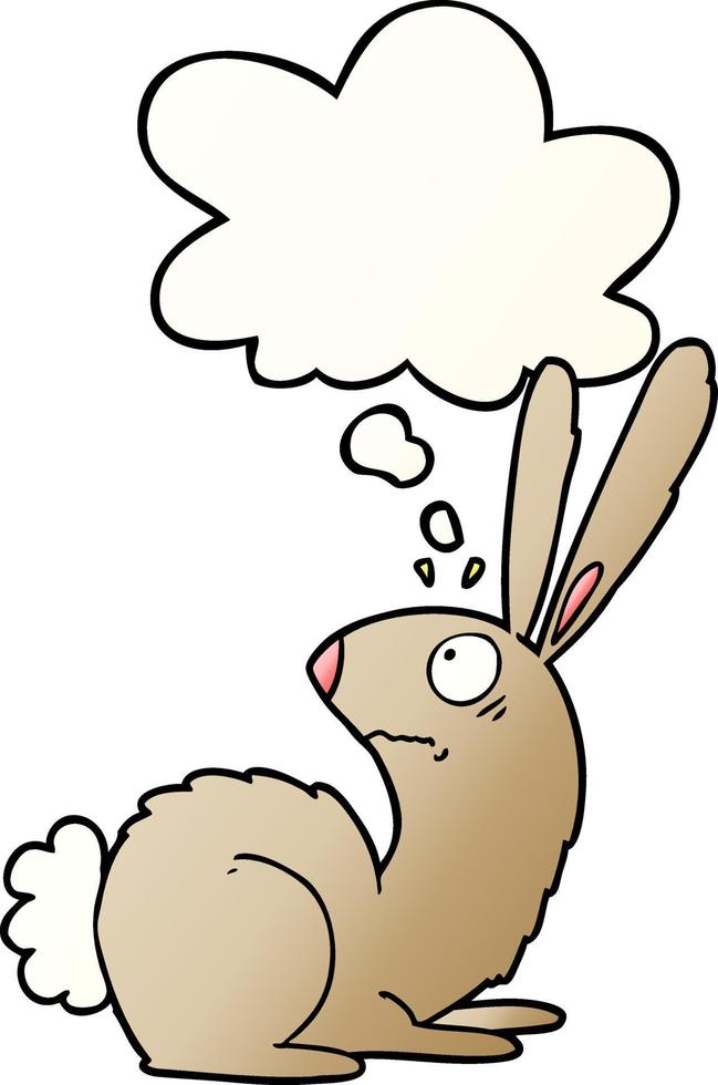 cartoon startled bunny rabbit and thought bubble in smooth gradient style vector