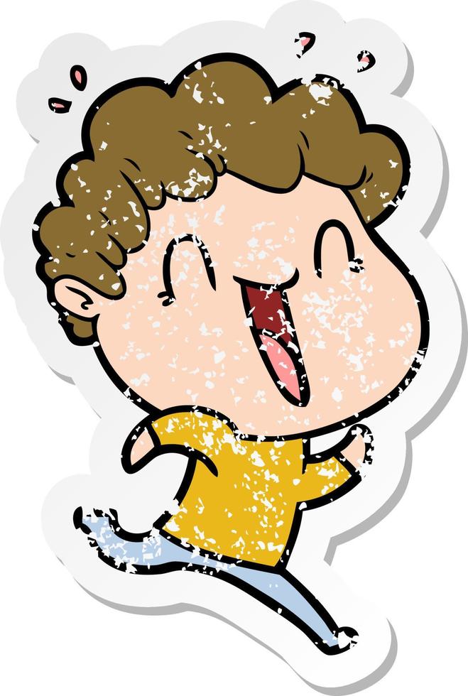 distressed sticker of a cartoon happy man vector