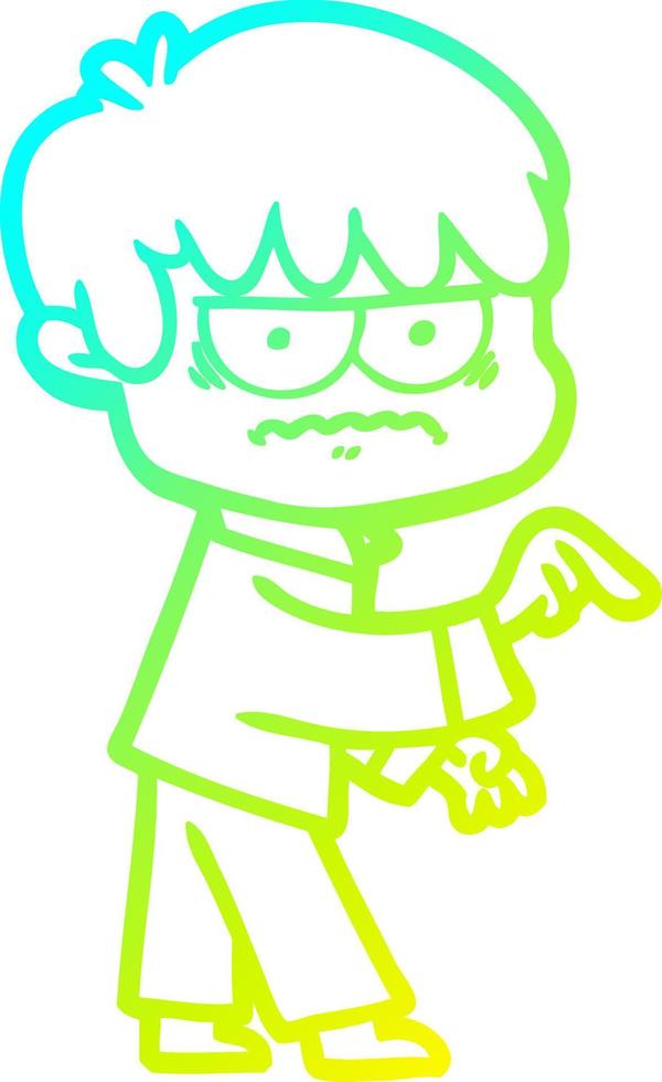 cold gradient line drawing annoyed cartoon boy vector