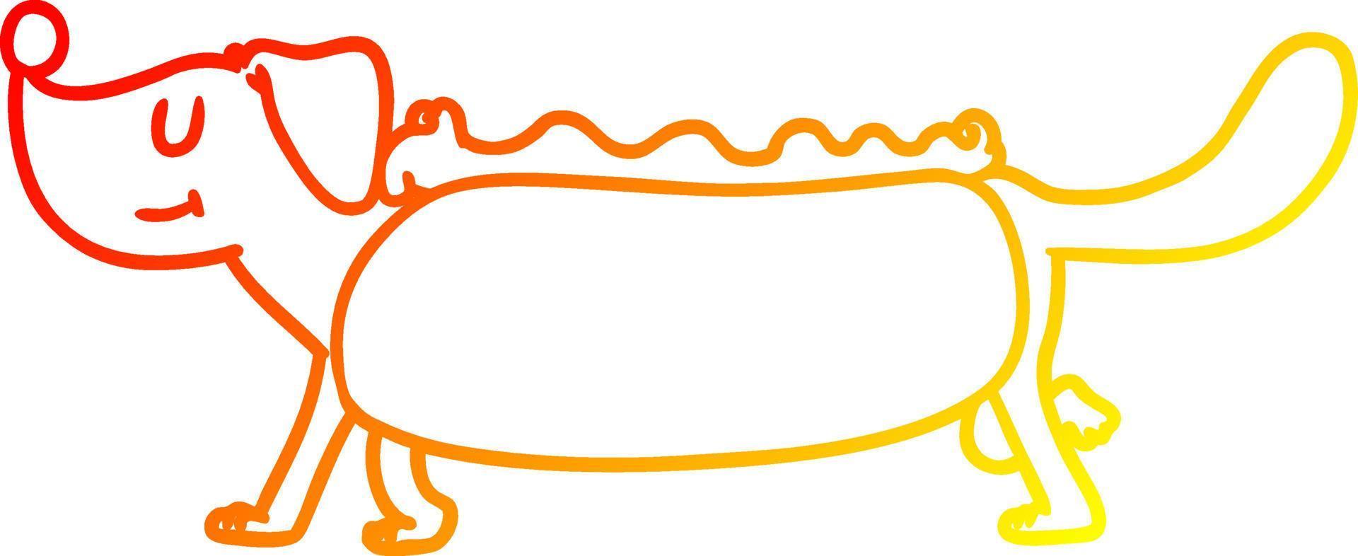 warm gradient line drawing cartoon hotdog vector