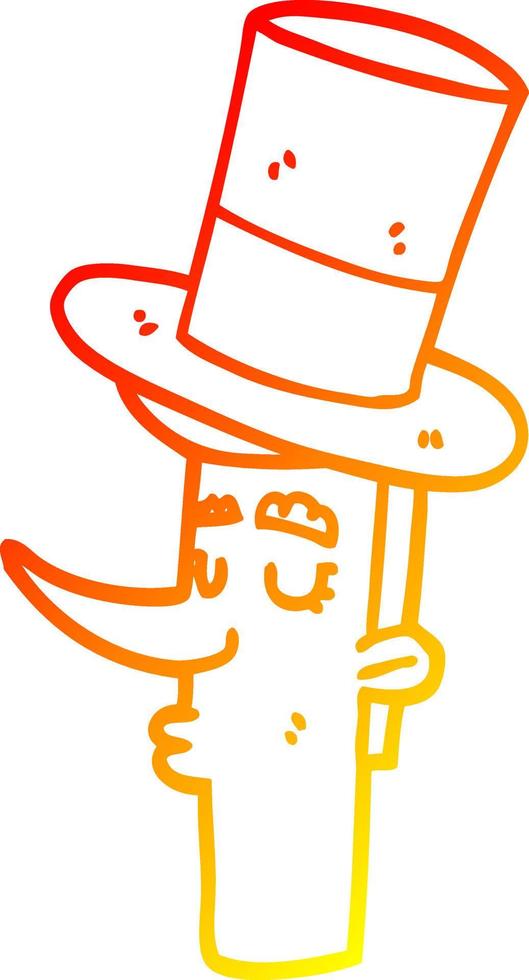 warm gradient line drawing cartoon man wearing top hat vector