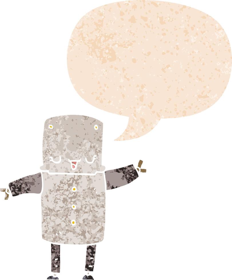 cartoon robot and speech bubble in retro textured style vector
