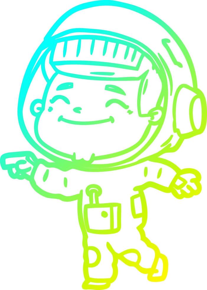 cold gradient line drawing happy cartoon astronaut vector