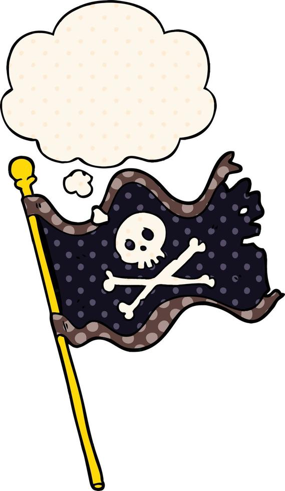 cartoon pirate flag and thought bubble in comic book style vector
