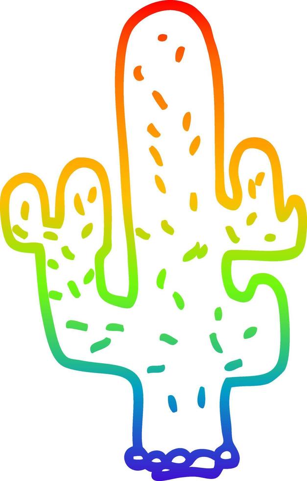 rainbow gradient line drawing cartoon cactus vector