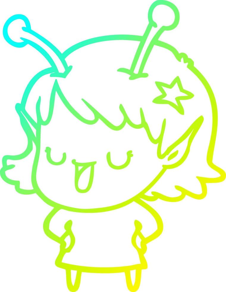 cold gradient line drawing happy alien girl cartoon vector