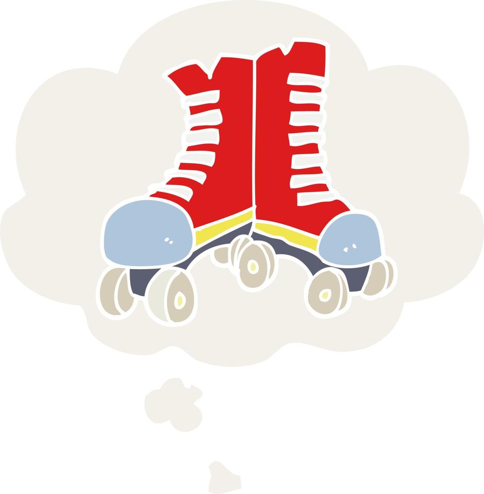 cartoon roller boots and thought bubble in retro style vector