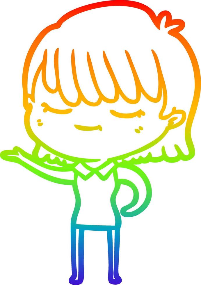 rainbow gradient line drawing cartoon woman vector