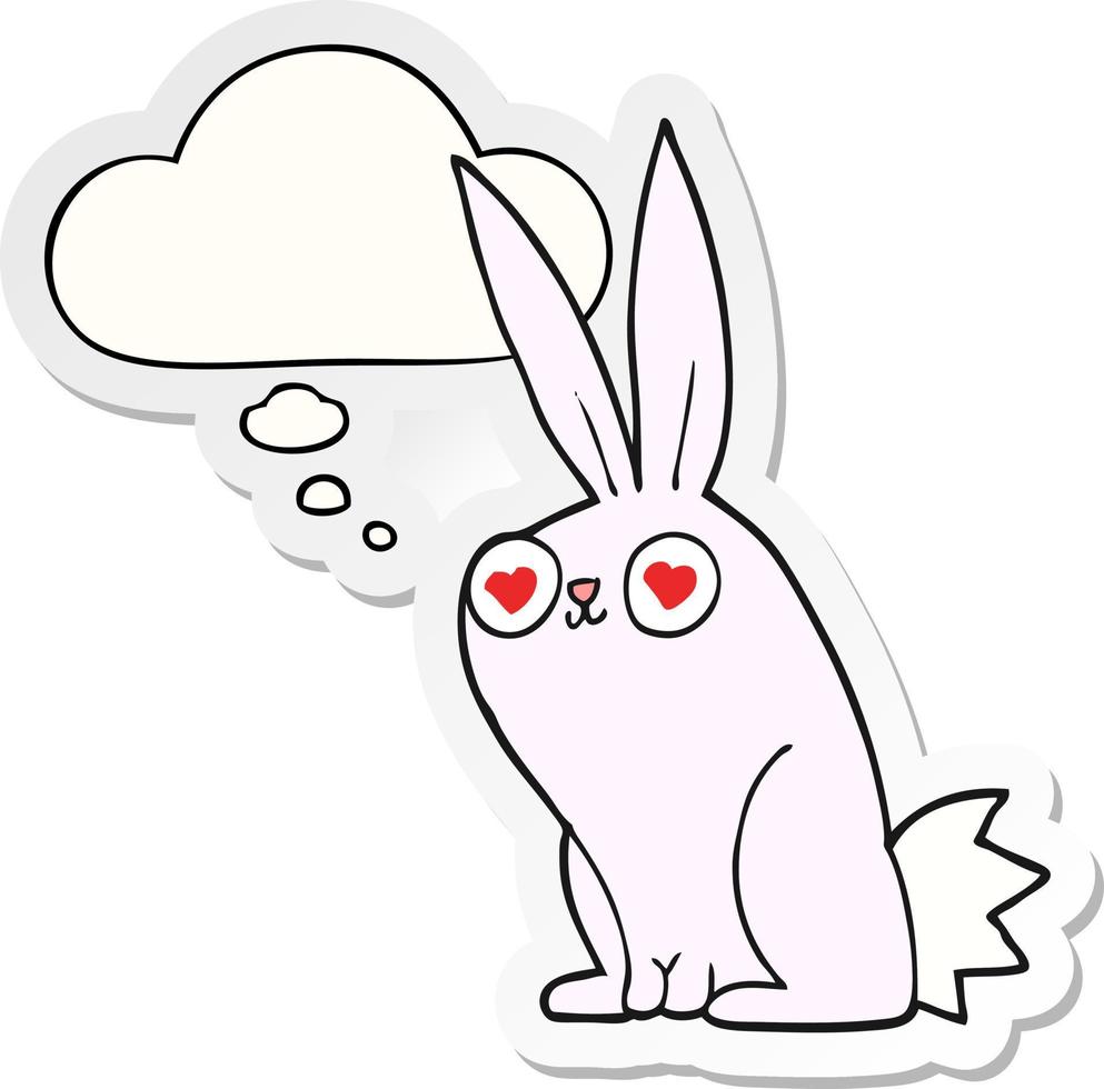 cartoon bunny rabbit in love and thought bubble as a printed sticker vector