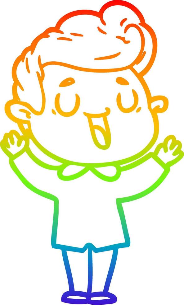 rainbow gradient line drawing happy cartoon man vector