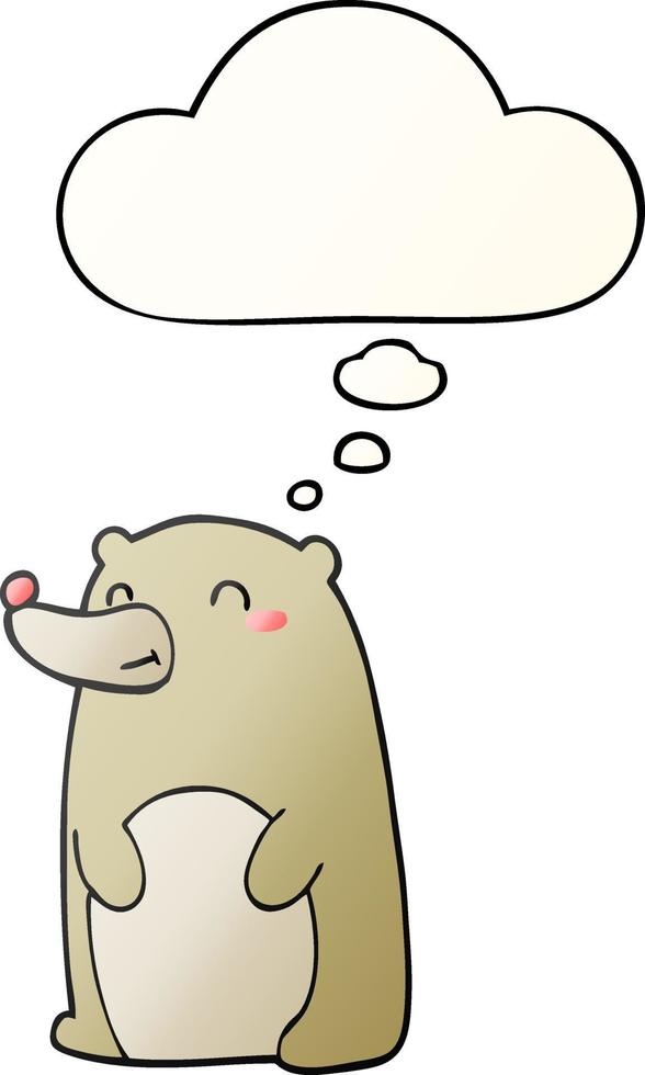 cute cartoon bear and thought bubble in smooth gradient style vector