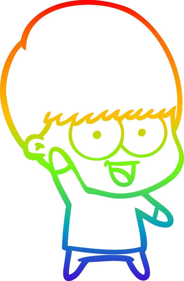 rainbow gradient line drawing happy cartoon boy waving vector