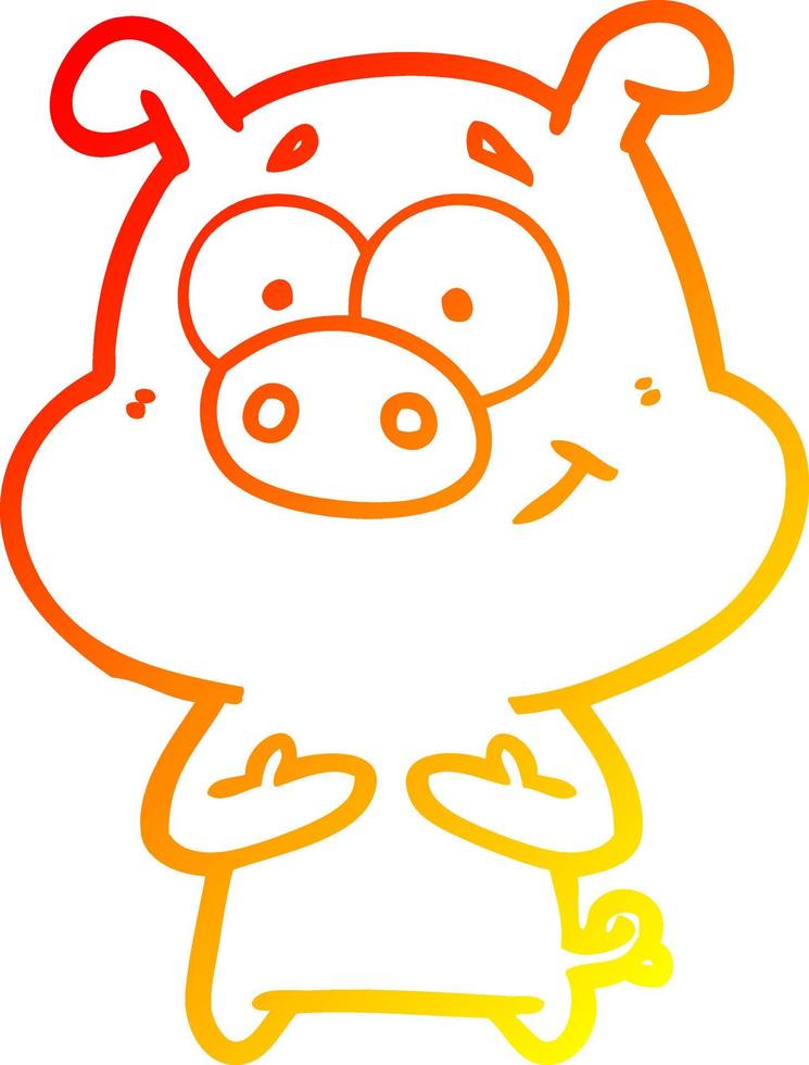 warm gradient line drawing happy cartoon pig vector