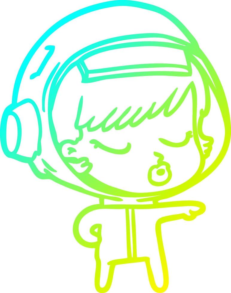 cold gradient line drawing cartoon pretty astronaut girl pointing the way vector