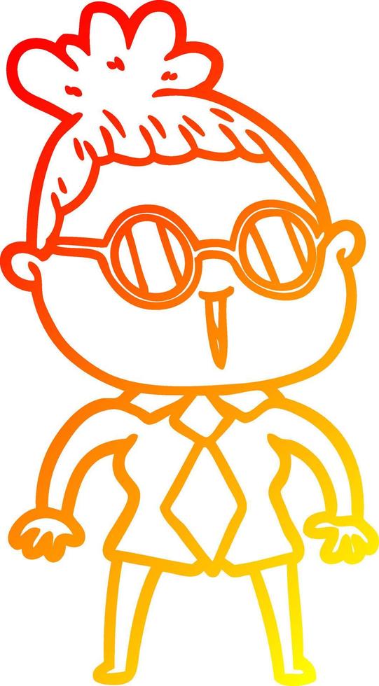warm gradient line drawing cartoon woman wearing spectacles vector
