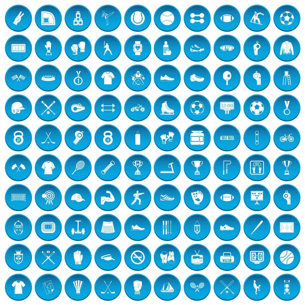 100 atleta iconos conjunto azul vector