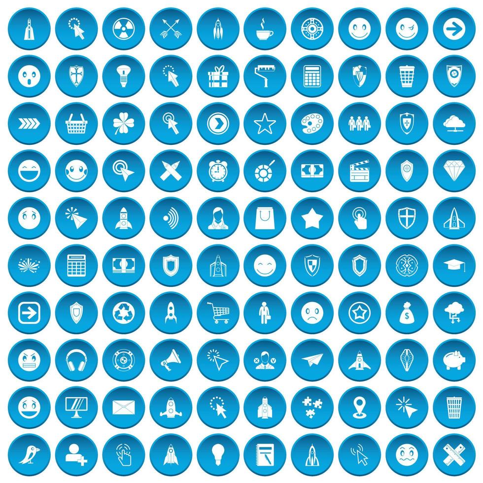 100 interface pictogram icons set blue vector