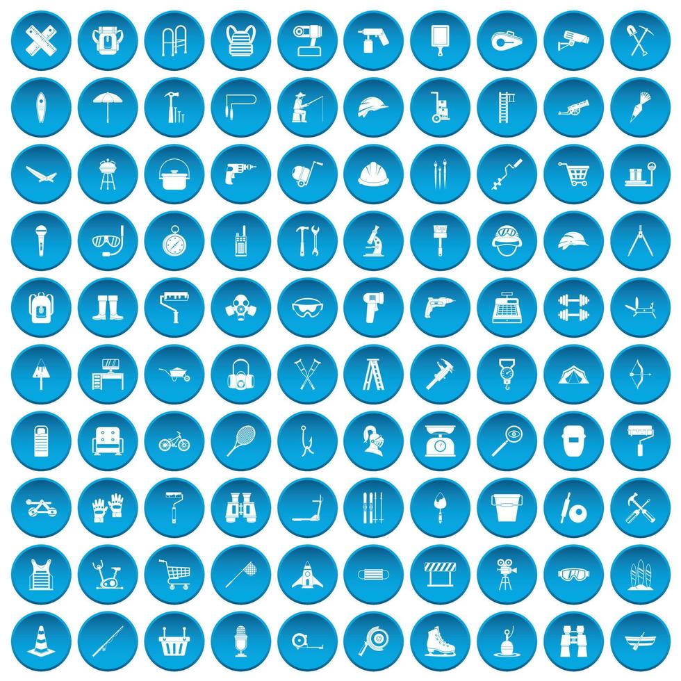 100 tackle icons set blue vector