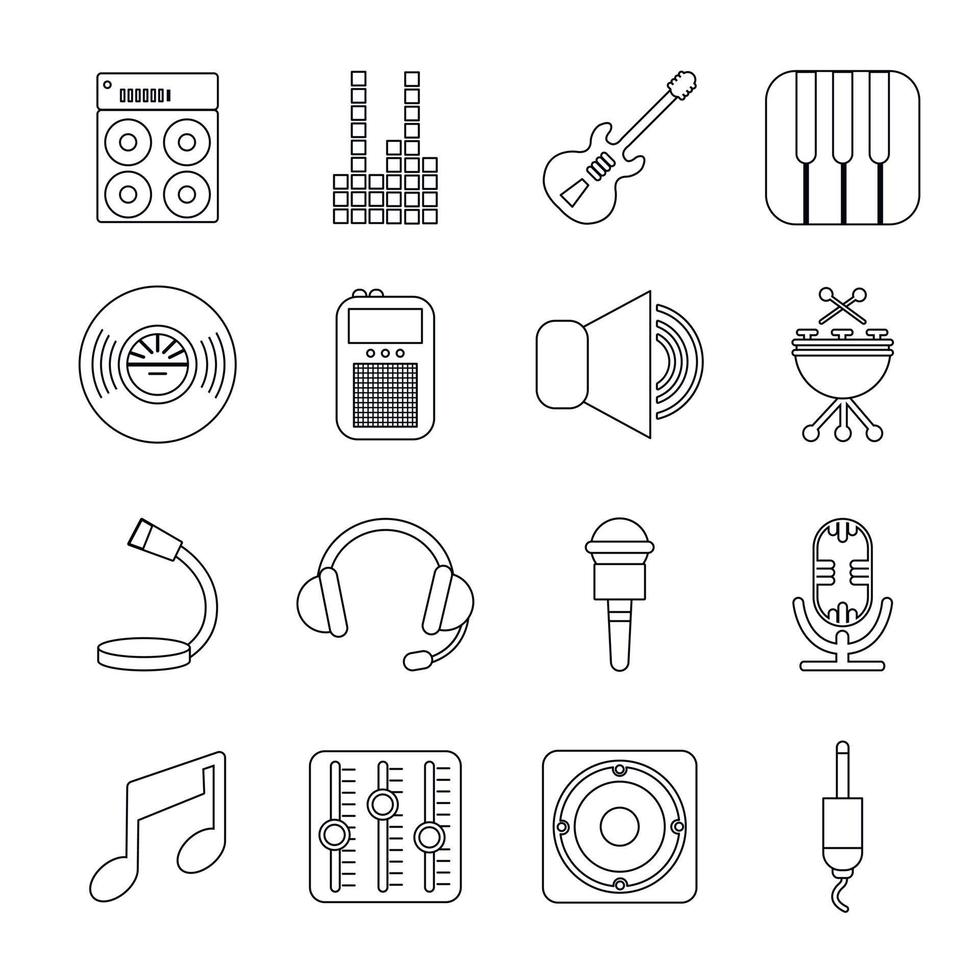 Recording studio symbols icons set, outline style vector