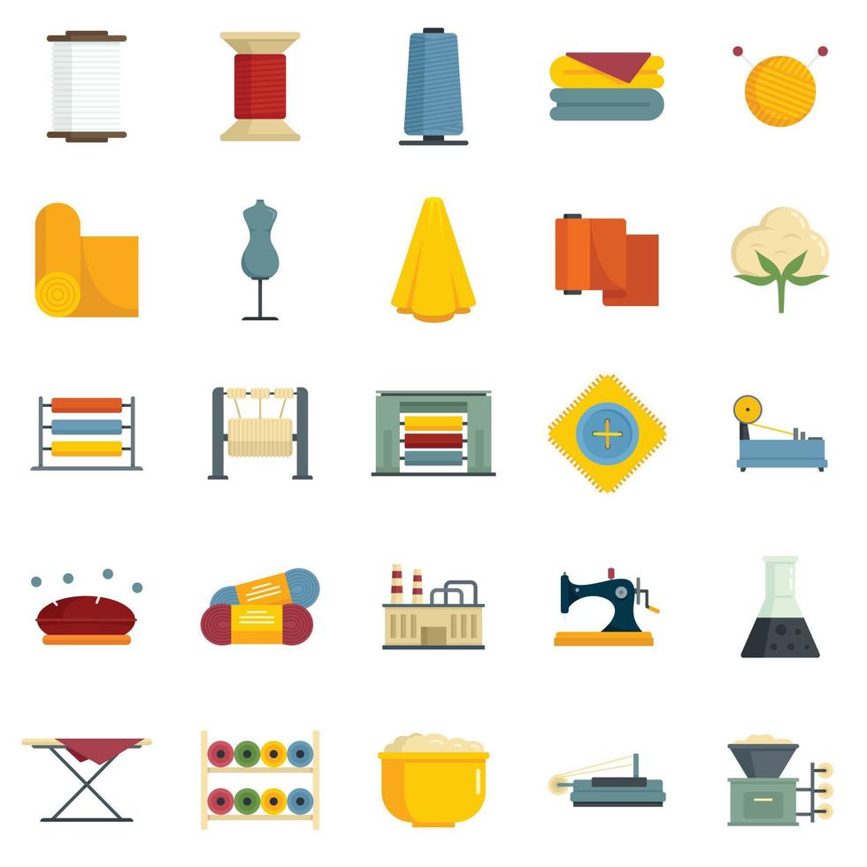 conjunto de iconos de producción textil vector plano aislado