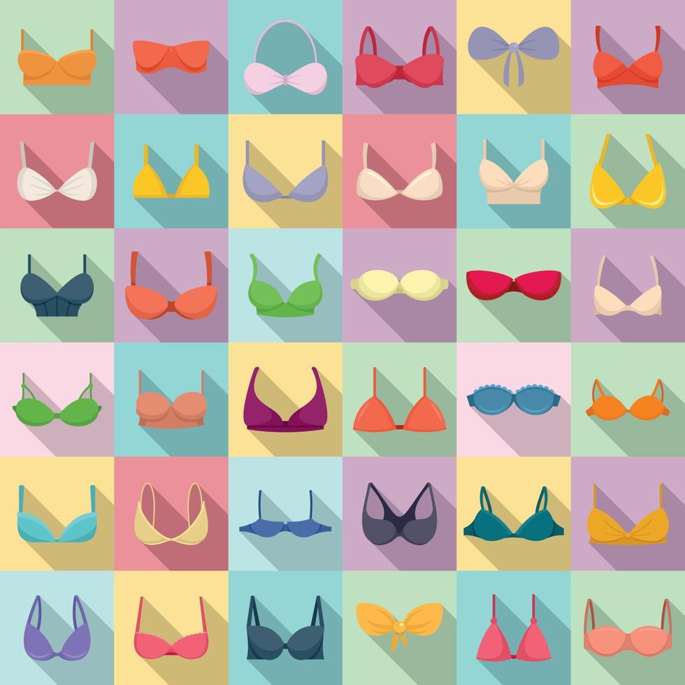 Bra icons set, flat style vector