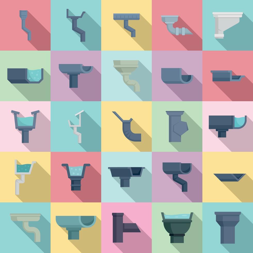 Gutter icons set, flat style vector