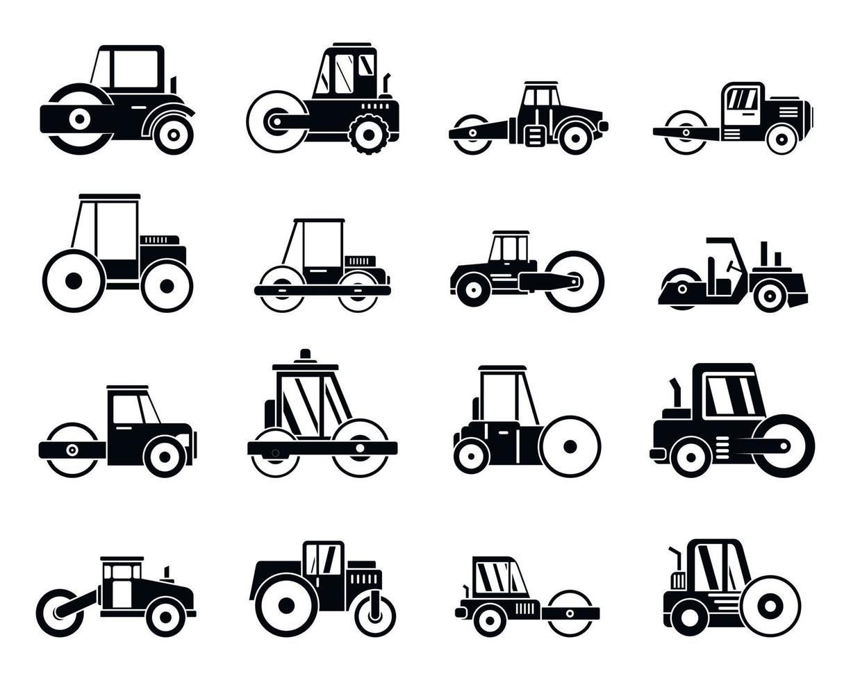 Work road roller icons set, simple style vector