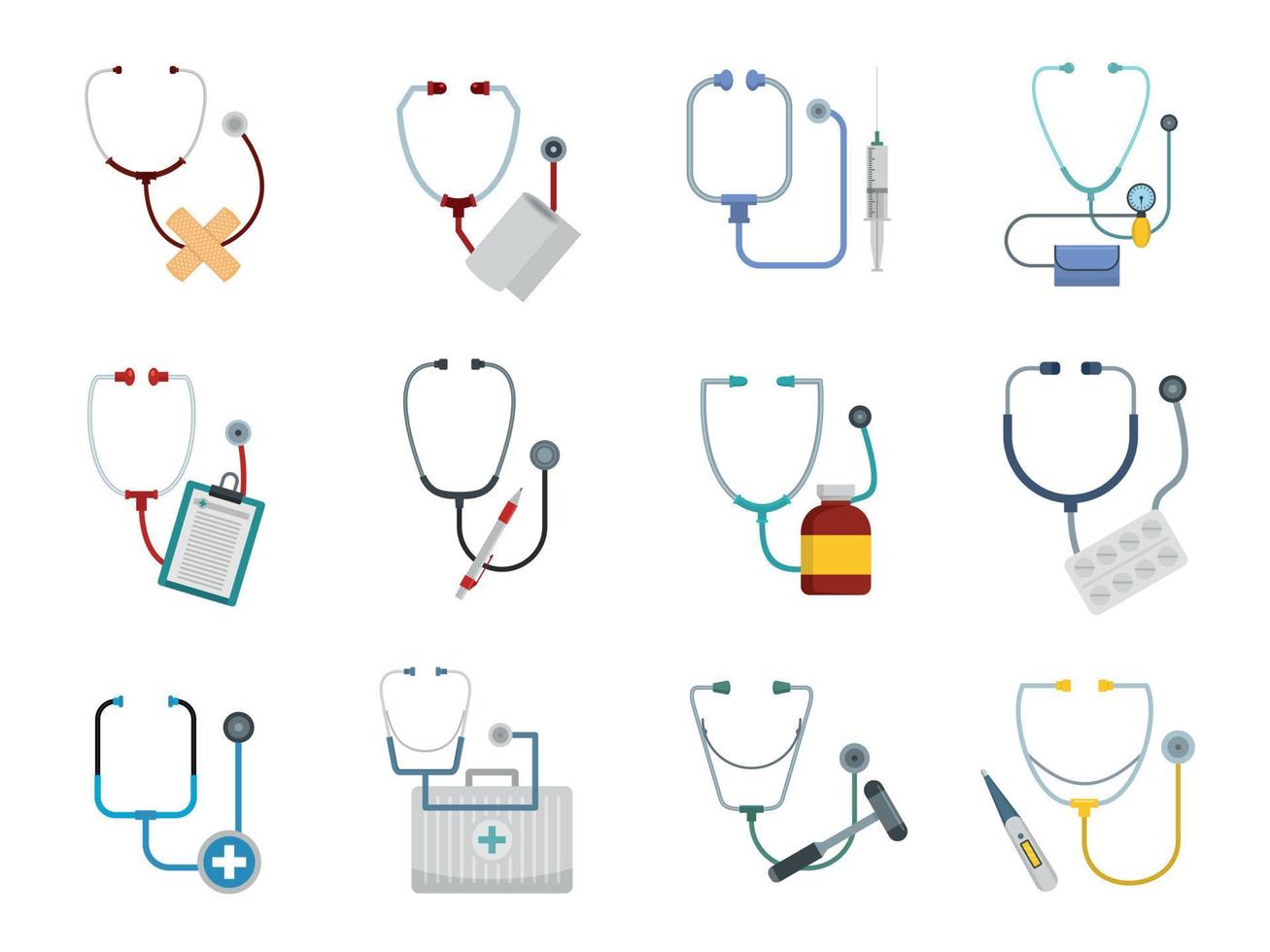 Phonendoscope stethoscope icons set, flat style vector