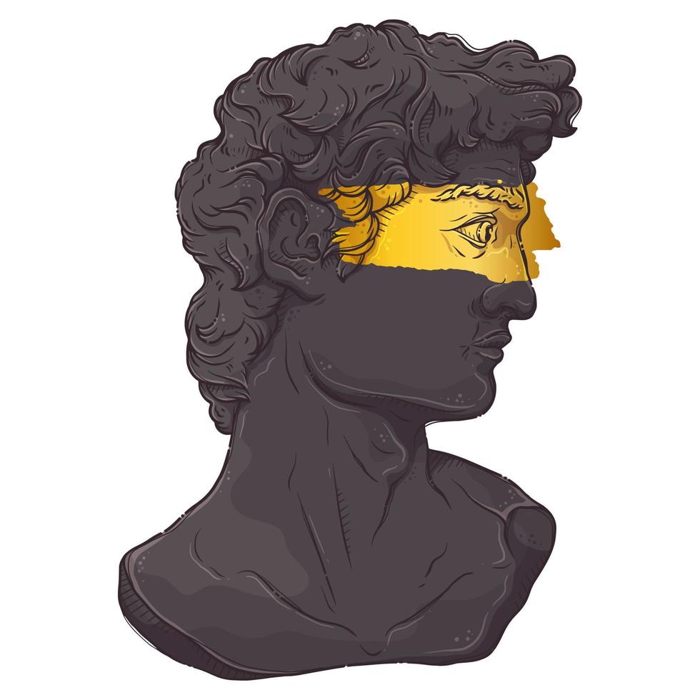 vector de busto de david dibujado a mano. estatua de mármol