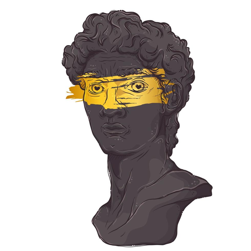 vector de busto de david dibujado a mano. estatua de mármol