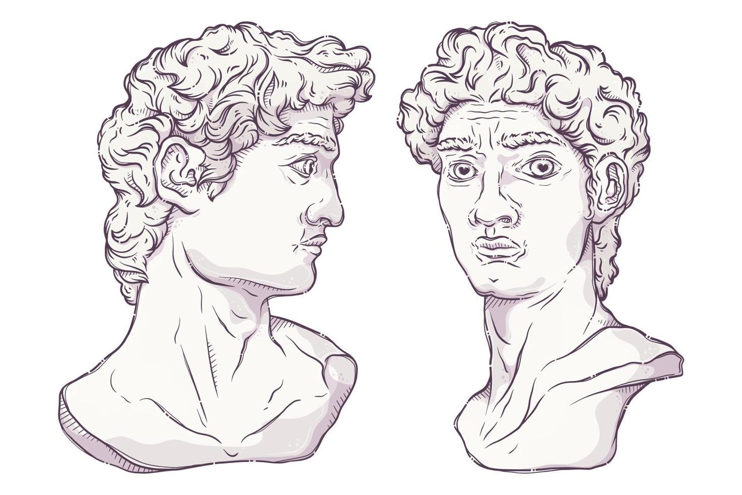 vector de busto de david dibujado a mano. estatua de mármol