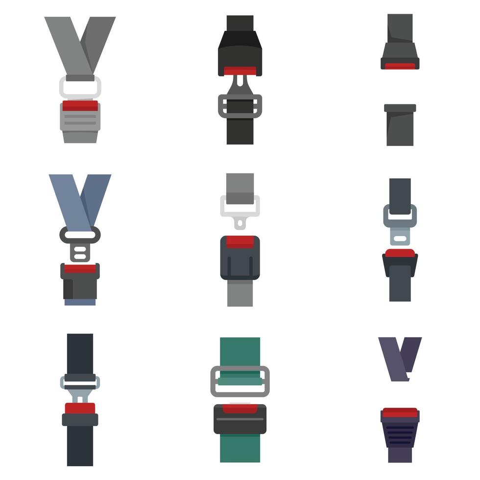 Seatbelt icons set flat vector isolated