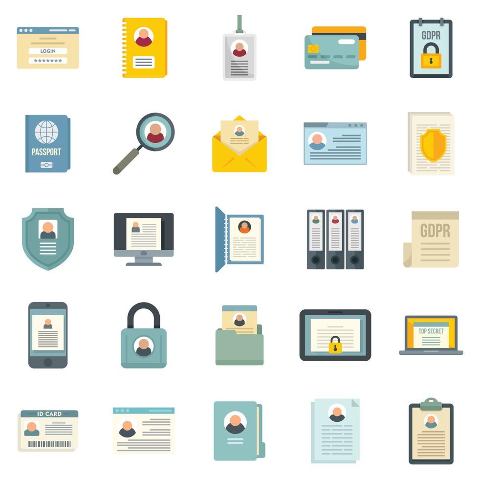 Personal information icons set flat vector isolated