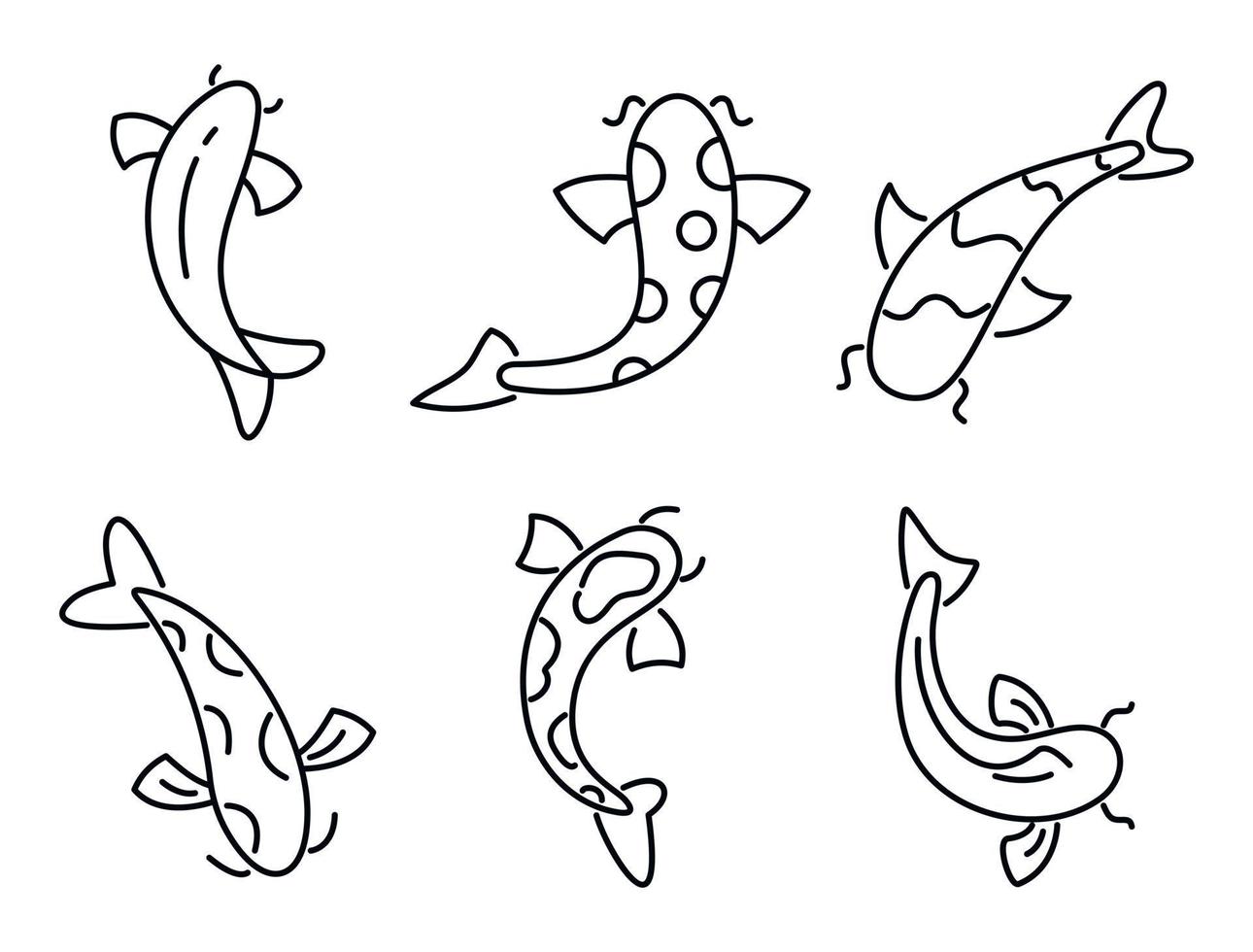 conjunto de iconos de carpa koi, estilo de contorno vector