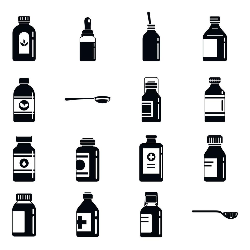 Cough syrup dosage icons set, simple style vector