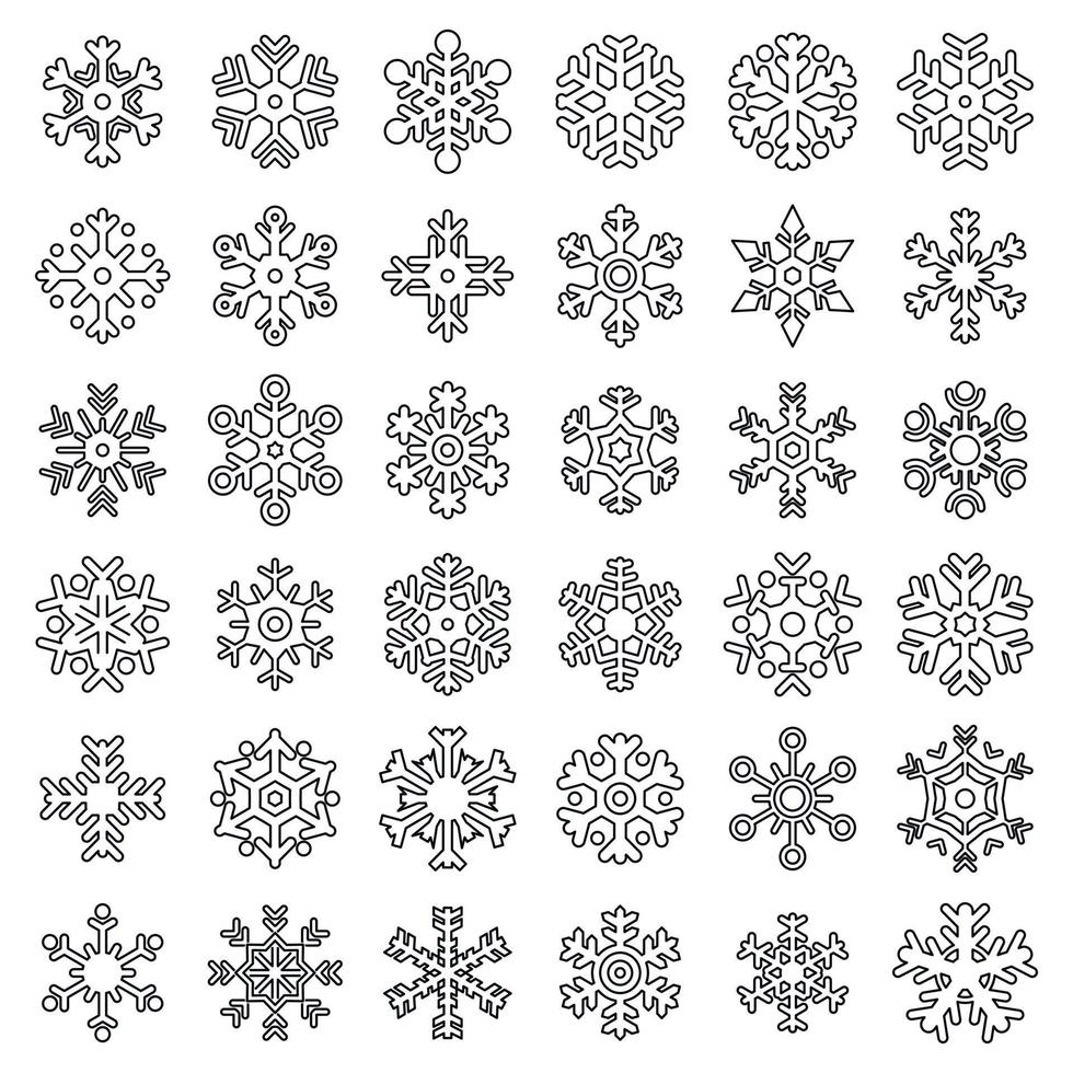 conjunto de iconos de navidad de copos de nieve, estilo de contorno vector