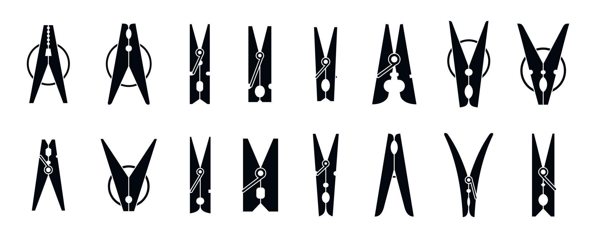 Home clothes pins icons set, simple style vector