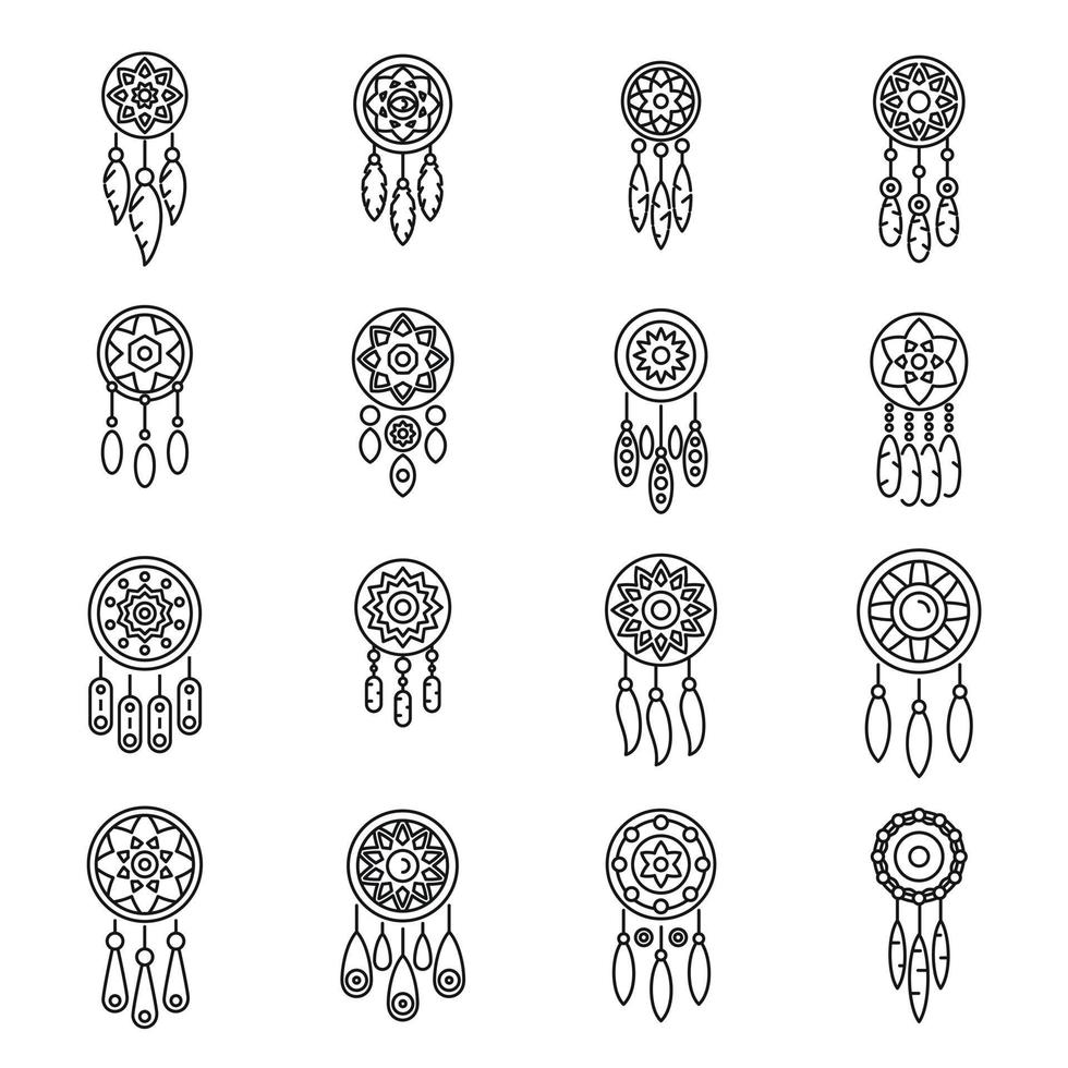 Dream catcher icons set outline vector. Mexican flower vector