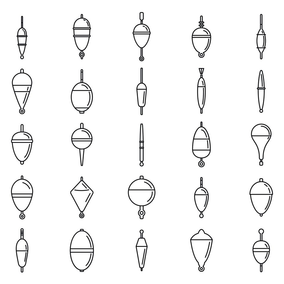 Fishing bobber icons set, outline style vector