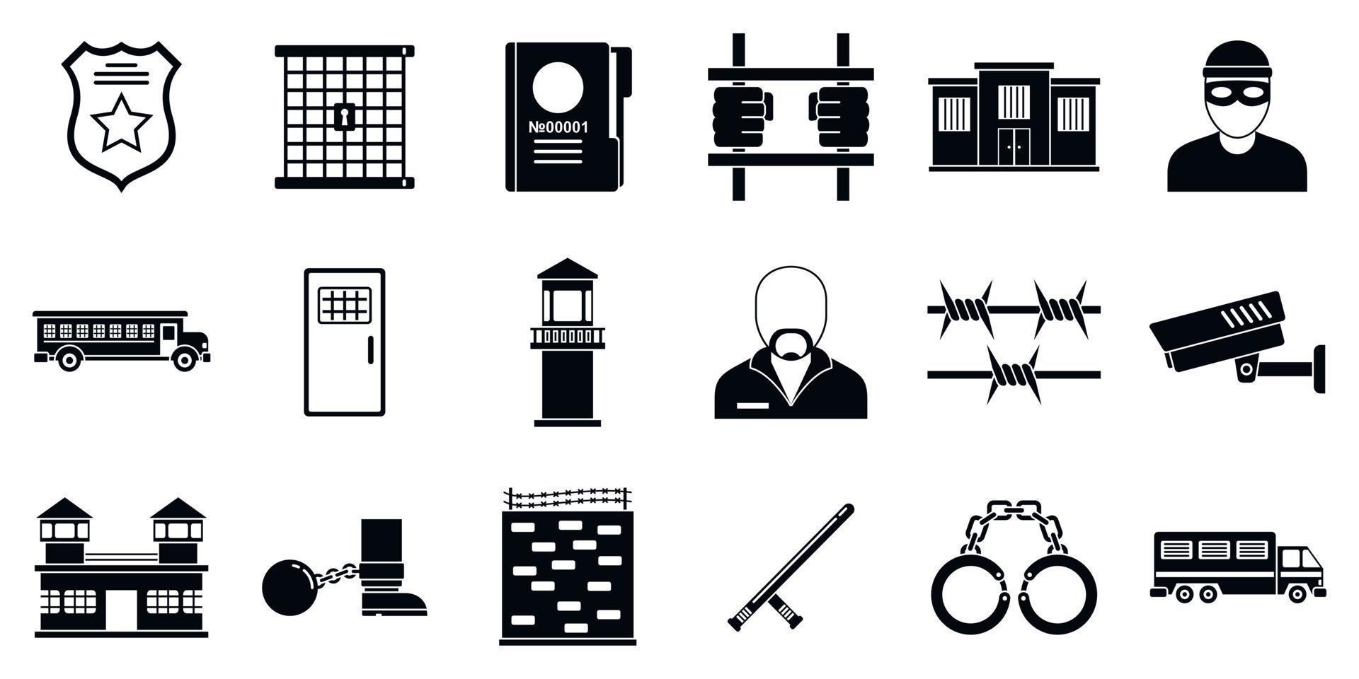 conjunto de iconos de arresto penitenciario, estilo simple vector