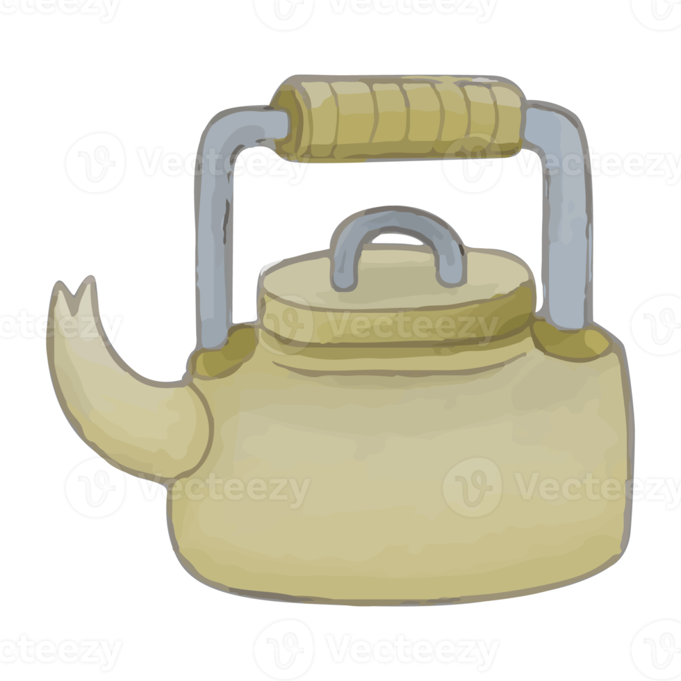 Watercolor kettle, Hand painted camping supplies png