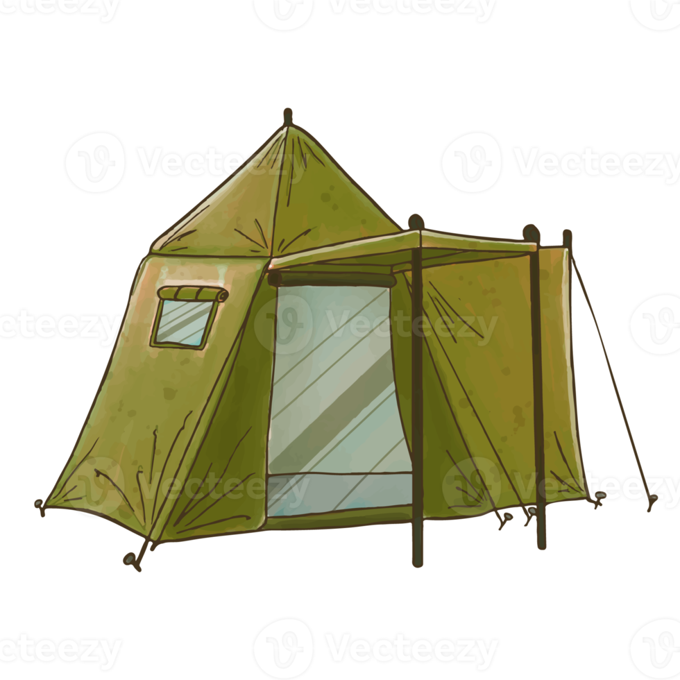 Watercolor tent, Hand painted camping supplies png