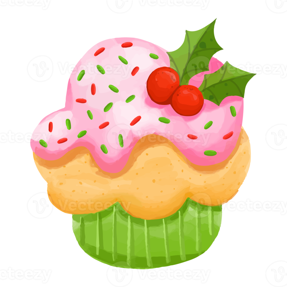 akvarell cupcake, handmålad juldekoration png