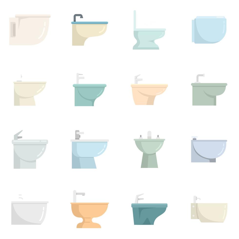 Bidet icons set flat vector isolated