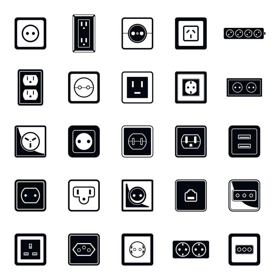 conjunto de iconos de enchufe de toma de corriente, estilo simple vector