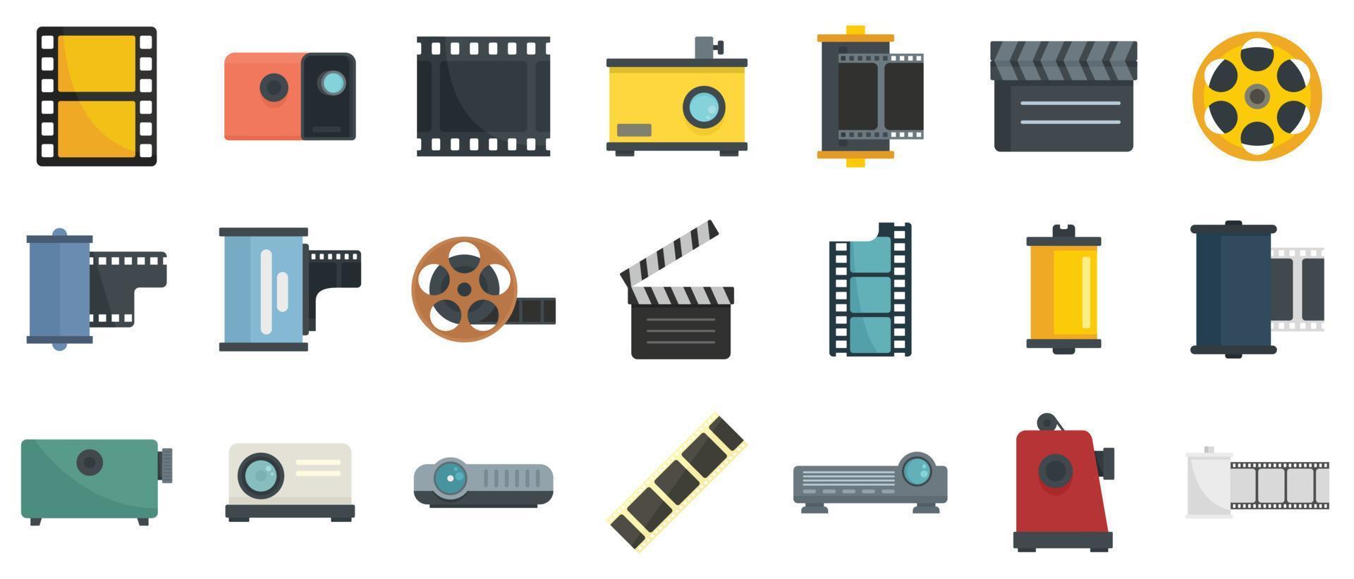 iconos de tira de película establecer vector plano aislado